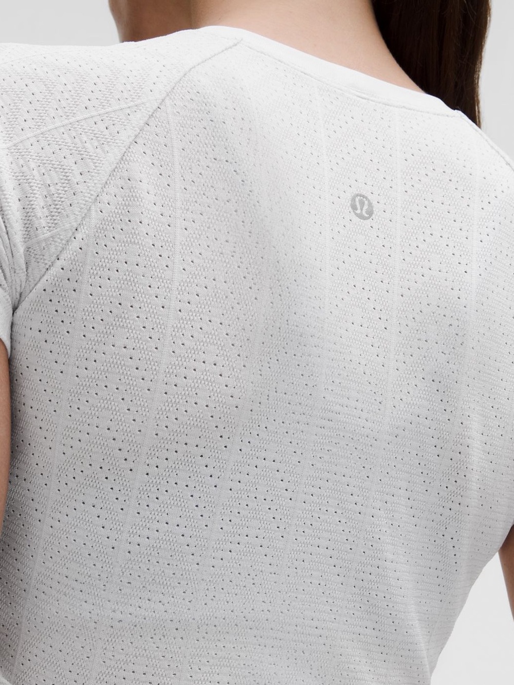 lululemon Swiftly Pointelle Cropped Short-Sleeve Shirt Herringbone Dot White - Picture 3 of 6